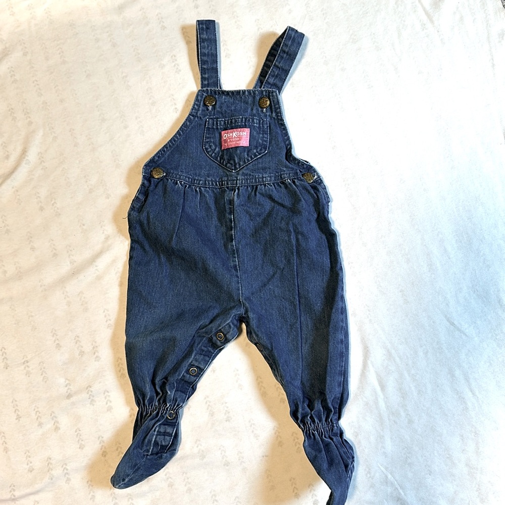 Vintage OshKosh B’gosh overalls, made in the USA, size 6-9 month with footies!